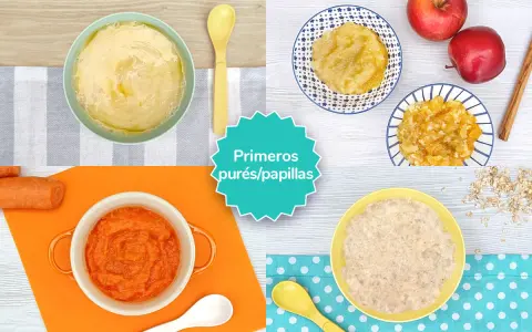 Primeros purés para un bebé de 1 mes: zanahoria, manzana y avena.