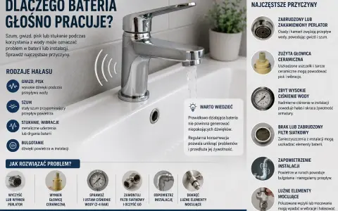 Wymiana głowicy w baterii dwuuchwytowej, czyszczenie perlatora, sprawdzenie ciśnienia wody i filtrów to klucz do cichej pracy baterii.