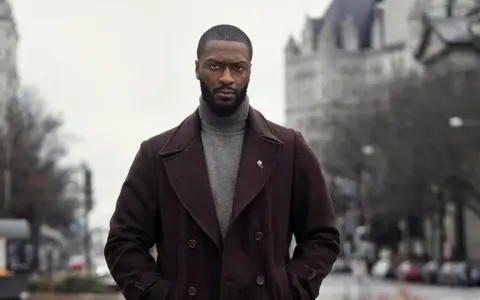 Alex Cross, un uomo con un cappotto scuro e un dolcevita grigio, guarda intensamente verso l'obiettivo.