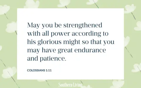 A verse from Colossians 1:11 on a light green floral background, reminding us that David encouraged himself in the Lord, finding strength and patience.