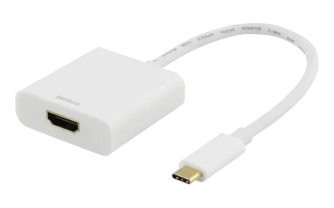 En vit Deltaco-adapter med en micro usb till hdmi-kontakt. Perfekt för att koppla din enhet till en större skärm.