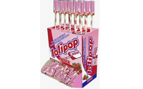 Caja de dulces Lolipop, un recuerdo de los dulces de los 80 que ya no existen. Caramelo blando con sabor a fresa.