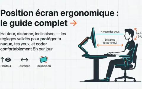 Guide pour la hauteur écran pc, distance et inclinaison. Optimisez votre poste de travail pour coder confortablement.