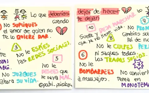 Listas de consejos para superar una decepción de pareja: no supiques amor, no te culpes, no juzgues, no espiar redes, no desees mal, no bombardees, no prometas cambios, suelta y deja marchar.