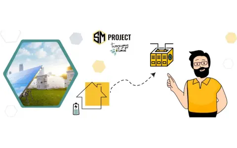 SM Project: od paneli słonecznych do domu, zasilanie pompy ciepła 230v czy 400v. Mężczyzna wskazuje na schemat.