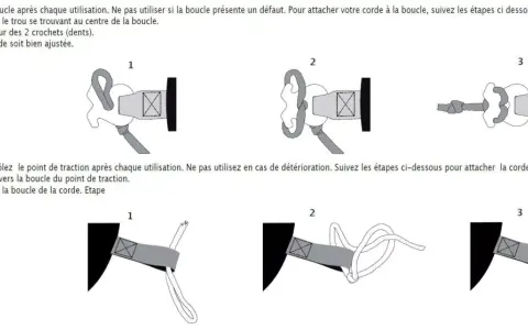 Illustrations montrant comment attacher une corde à un palonnier bateau, étape par étape.