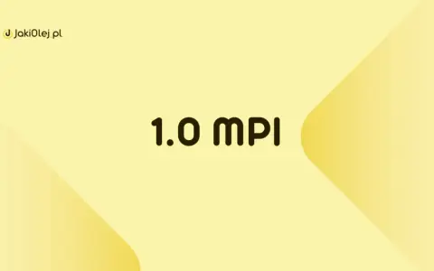 Logo JakiOlej.pl i napis "1.0 MPI" na żółtym tle.