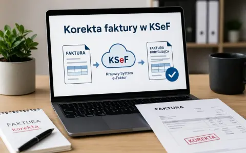Korekta faktury w KSeF – schemat ilustruje proces wysyłki faktury korygującej do Krajowego Systemu e-Faktur.