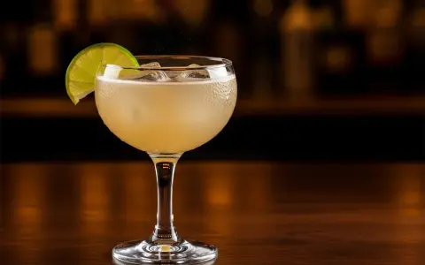 En kyld Moscow Mule med limeklyfta, is och bubblor på en träyta.