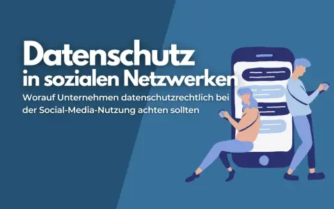 Zwei Personen mit Smartphones vor einem großen Smartphone-Symbol mit Chatblasen.