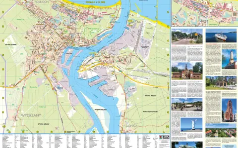 Mapa Świnoujścia z zaznaczonymi atrakcjami, portem i wyspami. Idealna do planowania wycieczek i odkrywania uroków miasta.