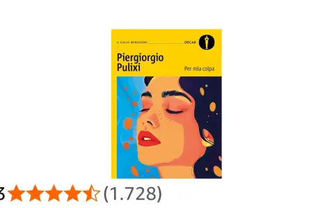 Copertina del libro "Per mia colpa" di Piergiorgio Pulixi, con un ritratto stilizzato di una donna e un punteggio di 4,3 stelle.