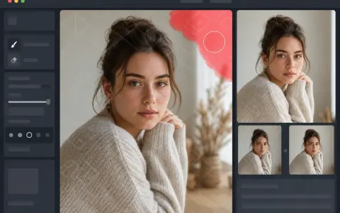 Interfaccia di editing foto con ritratto femminile. Il **filigrana significato fotografia** è la sua essenza, catturata in un'espressione serena.