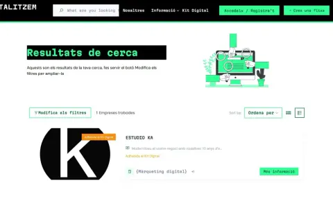 Resultats de cerca d'empreses adherides al Kit Digital. Troba la teva guia per a la transformació digital.