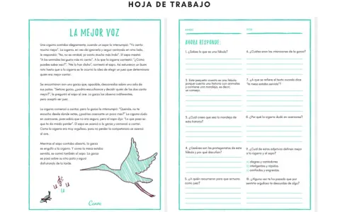 Hoja de trabajo para comprensión lectora 6 primaria. Una fábula sobre una cigarra, un sapo y una garza.