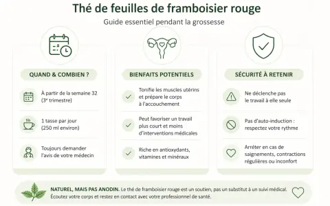 Guide sur le thé de feuilles de framboisier rouge : quand le boire, ses bienfaits potentiels et les précautions à prendre pendant la grossesse.