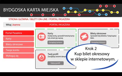 Portal Pasażera Bydgoskiej Karty Miejskiej. Krok 2: Kup bilet okresowy w sklepie internetowym. Dowiedz się, jak kupić bilet miesięczny na pociąg.