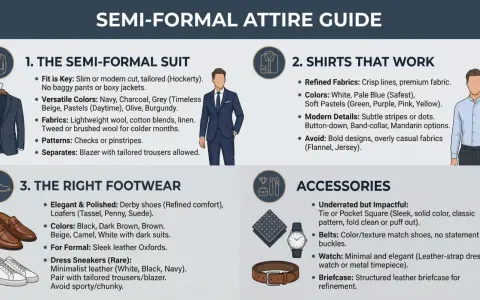 Guía de dress code semi-formal: trajes, camisas, calzado y accesorios para un estilo impecable.