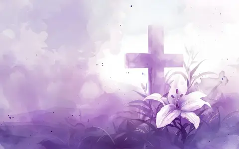Fioletowy krzyż i lilia, symbol nadziei i odrodzenia, jak w Psalmie 40.