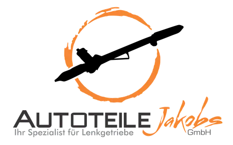 Logo von Jakobs Autoteile: schwarzes Lenkgetriebe in orangem Kreis, darunter Schriftzug.