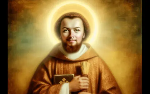 Święty Daniel patron, z aureolą, trzyma księgę i rózgę.