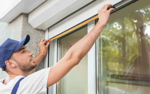 Obrero mide ventana para calcular el precio cambiar ventanas y persianas.