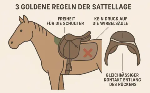 Illustration zeigt, wie man den Sattel richtig anpassen kann: Freiheit für die Schulter, kein Druck auf die Wirbelsäule, gleichmäßiger Kontakt.