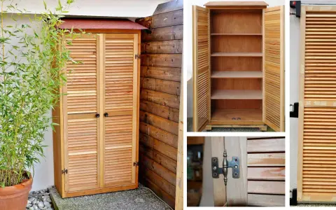 Armadio fai da te economico in legno con ante a persiana, perfetto per esterni.