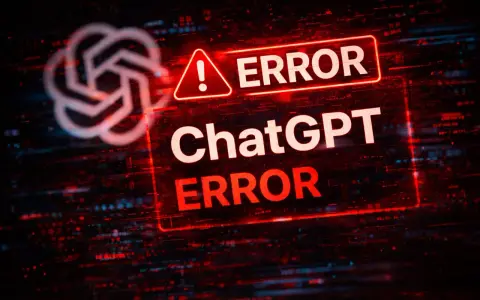 Czerwony komunikat "ERROR" na tle cyfrowego szumu i logo ChatGPT. Awaria systemu.