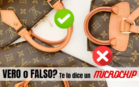 Dettagli del marchio Louis Vuitton: una borsa autentica con segno di spunta verde e una sospetta con croce rossa. Vero o falso?