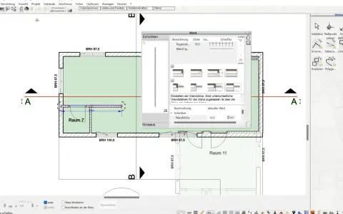 Fenster mit Wand-Eigenschaften, wo die tragende Wand dicke von 10 cm eingestellt wird.