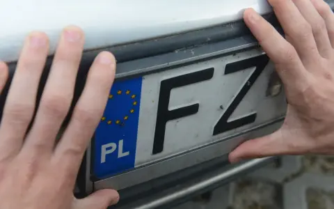 Dwie dłonie trzymają polską tablicę rejestracyjną z literami FZ.