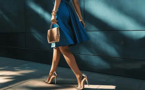 Złote szpilki i torebka to idealne dodatki do niebieskiej sukienki, tworząc elegancki look.