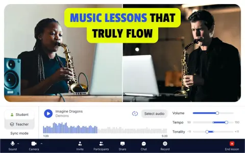 Kobieta i mężczyzna grają na saksofonie podczas lekcji online. Muzyka płynie!