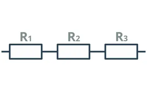 Schemat obwodu elektrycznego: trzy rezystory R1, R2, R3 połączone szeregowo.