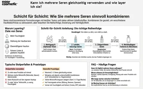 So können Sie mehrere Seren sinnvoll kombinieren: Von dünn zu dick, von mild zu stark. Layering für strahlende Haut.