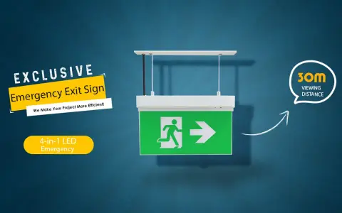 Lampe de secours verte avec symbole de sortie, idéale en cas de coupure de courant. Visibilité 30m.
