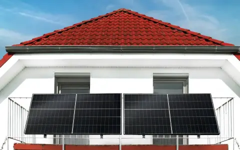 Zwei Solarmodule auf einem Balkongeländer, bereit für maximale Leistung. Das Balkonkraftwerk nutzt die Sonne für saubere Energie.