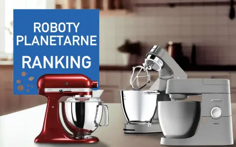 Ranking robotów planetarnych: czerwony KitchenAid Artisan i szare Kenwood Chef XL w kuchni.