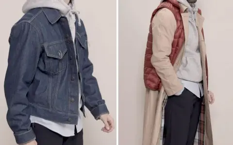 Dos looks de entretiempo: cazadora vaquera y sudadera, o gabardina, chaleco acolchado y sudadera.
