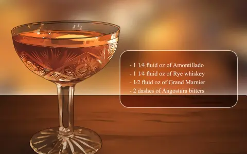 Ein eleganter Sherry-Cocktail, der zeigt, wie trinkt man Sherry: Amontillado, Rye Whiskey, Grand Marnier und Angostura.