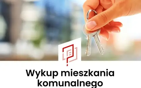 Dłoń trzyma klucze. Pod spodem napis "Wykup mieszkania komunalnego", sugerujący cenę za metr.