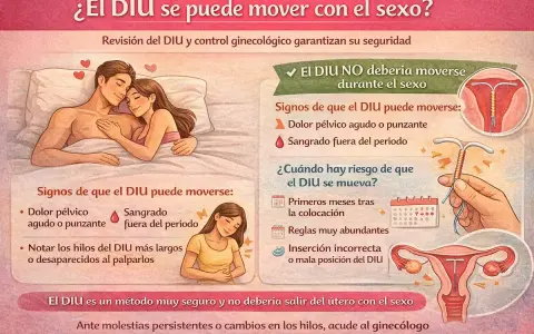 El DIU es seguro, pero si hay dolor pélvico o sangrado inusual, podría moverse. Evita posiciones que causen presión.