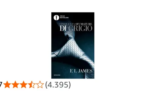 Copertina del libro "Cinquanta sfumature di grigio", parte della saga 50 sfumature. La copertina mostra una cravatta grigia su sfondo scuro.
