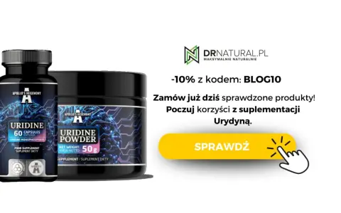 Dwa opakowania suplementu diety z urydyną: kapsułki i proszek. Zamów i poczuj korzyści z suplementacji urydyną.