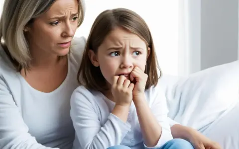 Zmartwiona mama wspiera córkę, która obgryza paznokcie. Problem obgryzania paznokci u dzieci wymaga uwagi psychologa.
