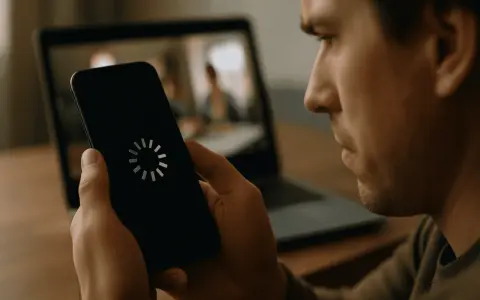 Mann schaut frustriert auf sein Handy mit Ladekreis. Warum ist mein Internet so langsam Handy?