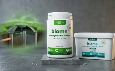 Bakteria do szamba "biome" w opakowaniu i saszetkach, wspierająca działanie oczyszczalni ścieków.