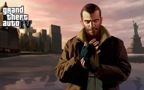 Niko Bellic w Liberty City, zapowiedź **gta 4 remastered**. Miasto, Statua Wolności i bohater gry.