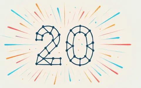 Il numero 20, formato da punti collegati, esplode in un'esplosione di colori, come un pecha kucha di idee.